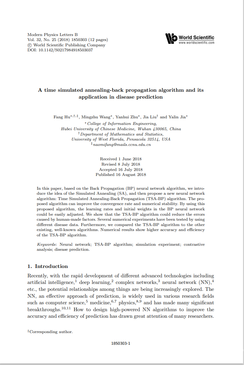 A time simulated annealing-back propagation algorithm and its application in disease prediction